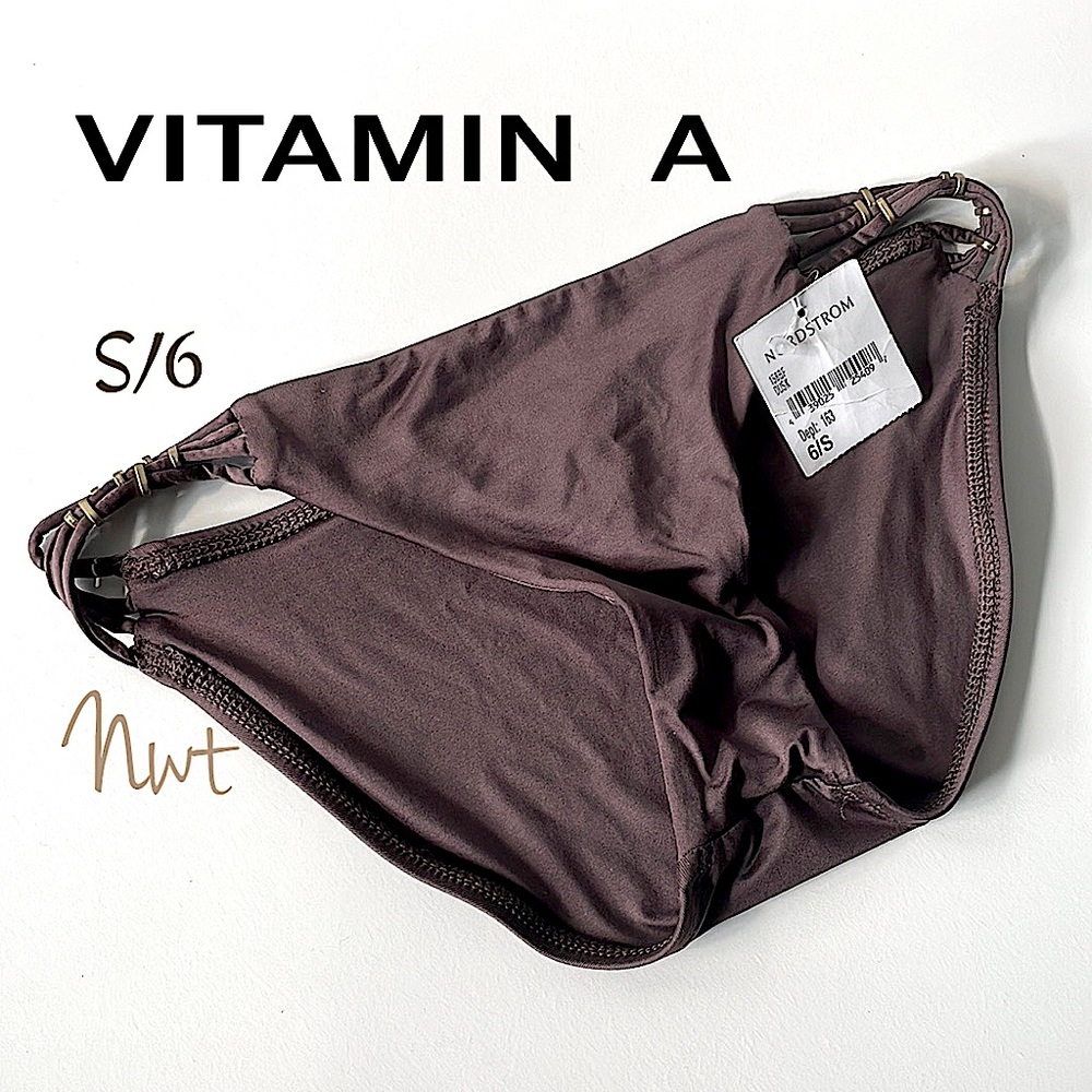 NWT VITAMIN A brown DUSK amber beaded bottom 4 gold beaded strap low rise S